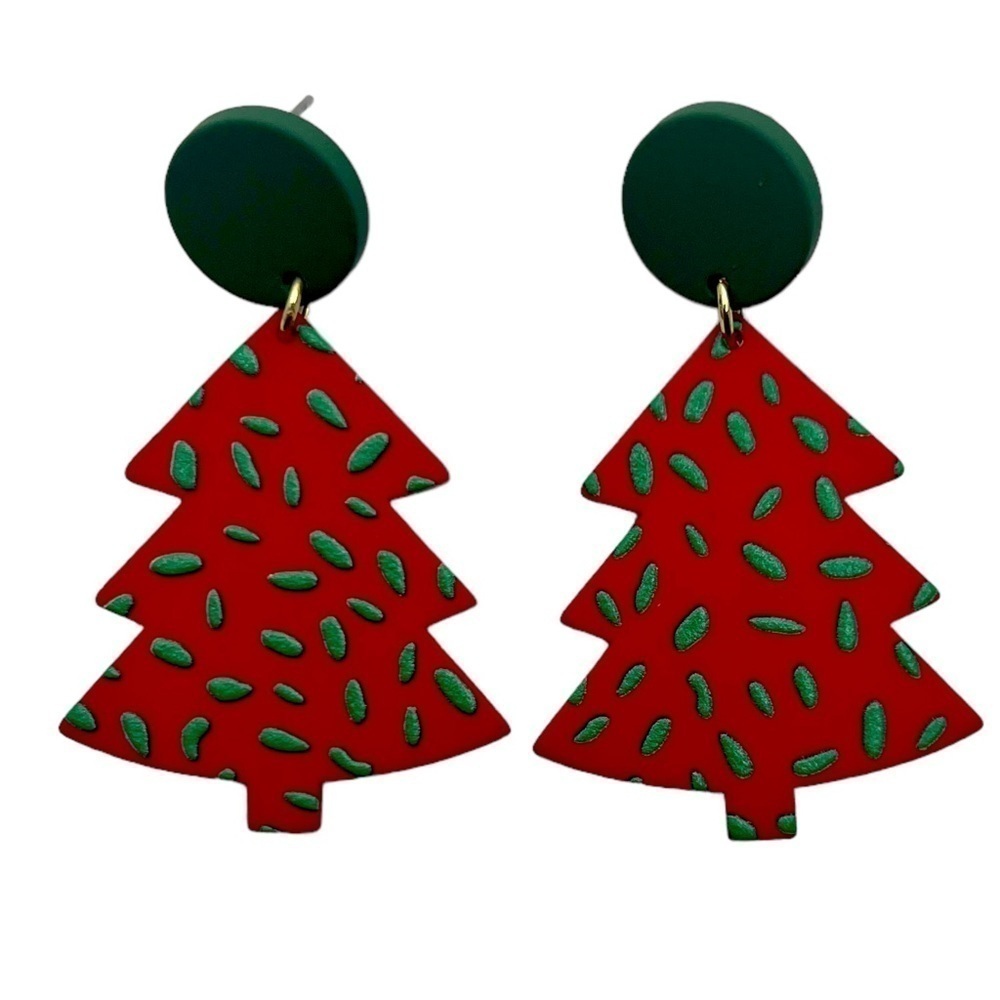 Red & Green Acrylic Christmas tree Festive Dangle Earrings
